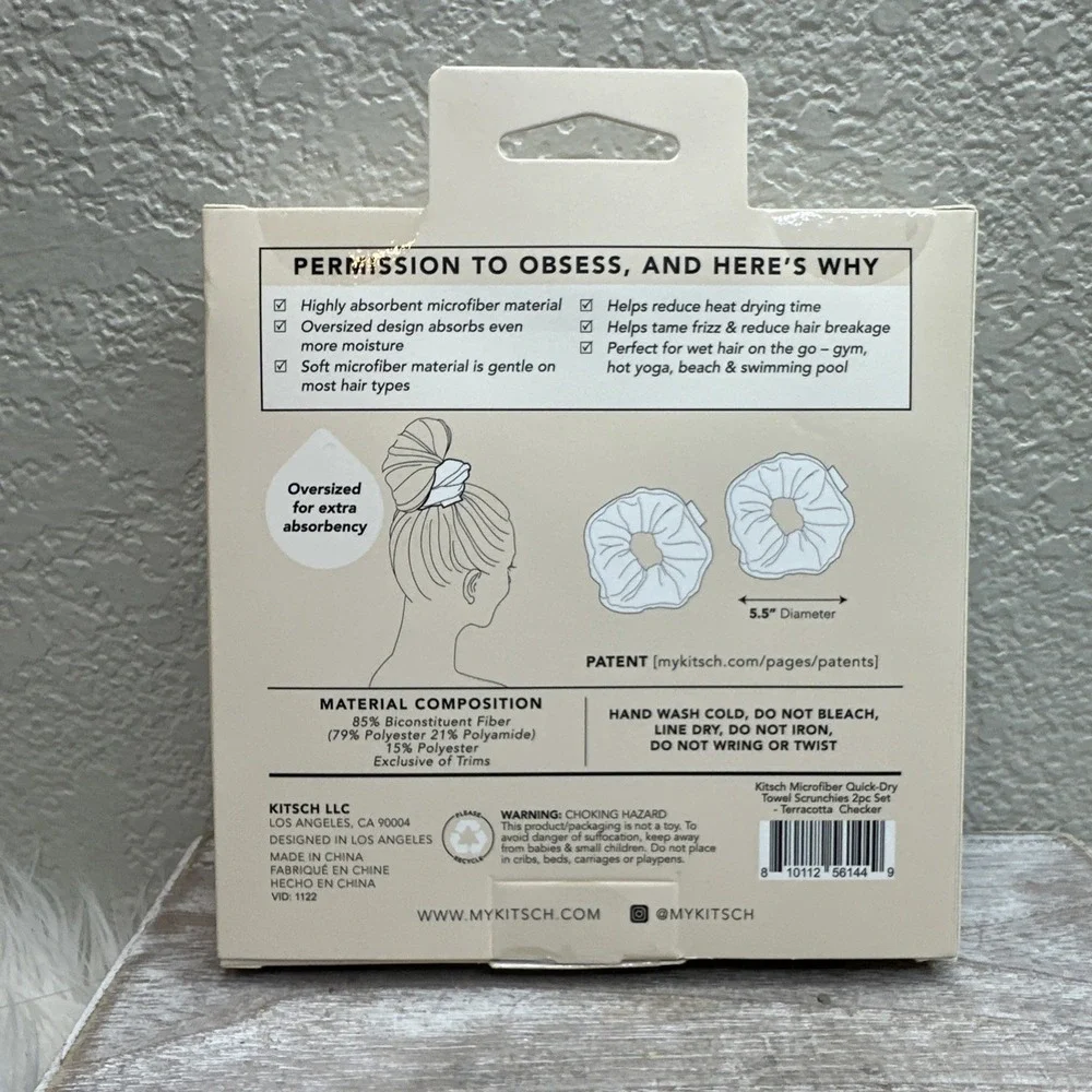 $14 🌙 Kitsch Quick-Dry HAIR SCRUNCHIES X2 Terracotta Checker - NEW Sealed